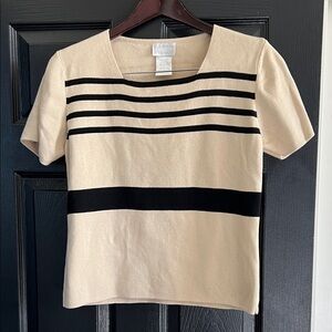 Designers Originals Black and Cream Striped Short Sleeve Top